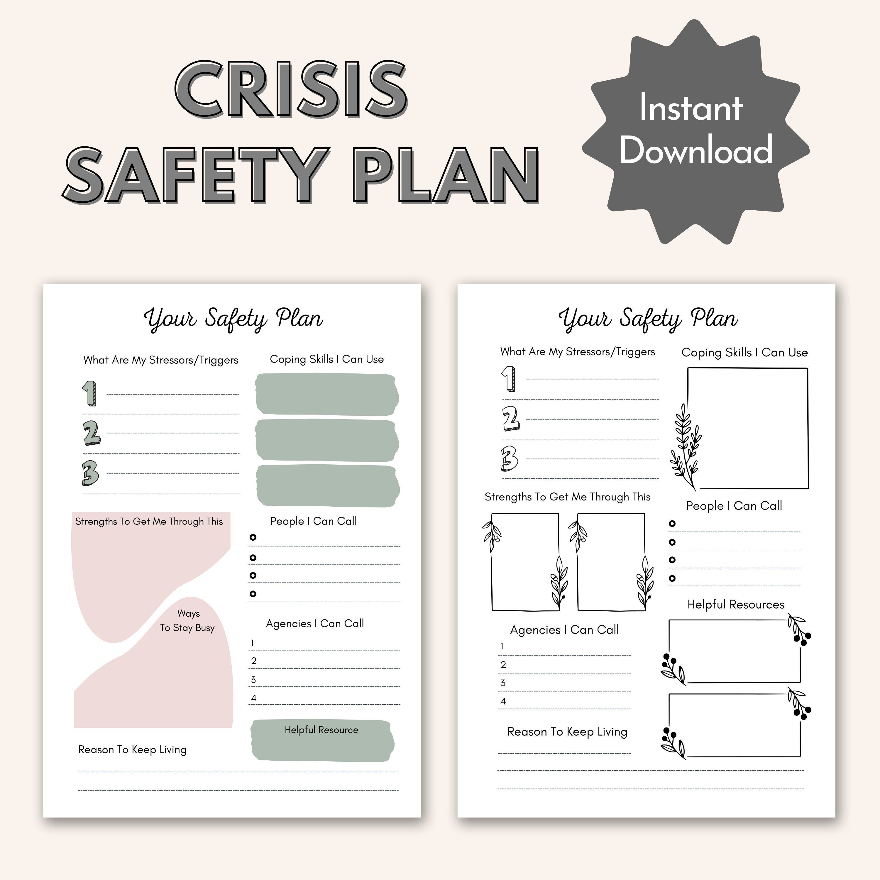 Crisis Safety Plan Counselling Worksheet Therapy Aid - Etsy.de