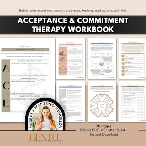 Acceptance And Commitment Therapy Workbook for Adults, Cognitive Defusion, Values Worksheets, Dropping Anchor, Mindfulness Worksheets, CBT