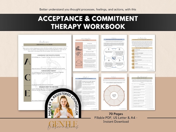 Acceptance And Commitment Therapy Workbook for Adults, Cognitive Defusion, Values Worksheets, Dropping Anchor, Mindfulness Worksheets, CBT