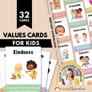 Schede di valori per bambini, terapia di accettazione e impegno per bambini, schede di apprendimento socio-emotivo, mentalità di crescita, strumento di consulenza scolastica