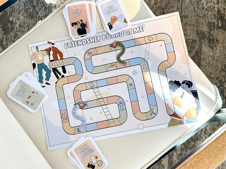 Juego de mesa de habilidades sociales y amistad para niños, aprendizaje socioemocional, comunicación asertiva, resolución de conflictos, terapia de grupo y relaciones saludables. imagen 6
