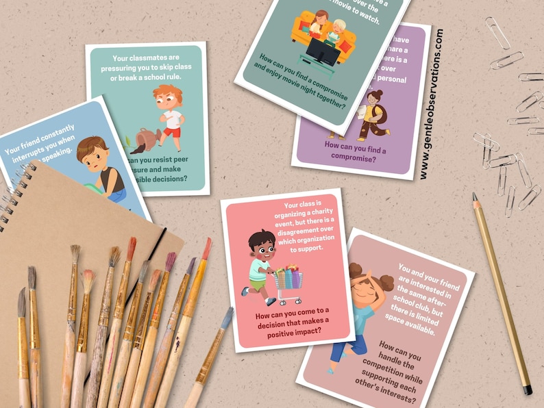 Tarjetas didácticas de resolución de conflictos para el desarrollo de habilidades sociales infantiles, herramienta de justicia restaurativa para consejeros escolares, tarjetas de aprendizaje socioemocional (SEL) para maestros de escuela. imagen 4