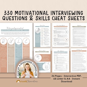 Motivational Interviewing Questions & Theory Cheat Sheets, Stages of Change, Therapy Office Forms, Solution Focused Approach, Addictions
