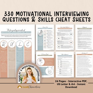 Motivational Interviewing Questions & Theory Cheat Sheets, Stages of Change, Therapy Office Forms, Solution Focused Approach, Addictions