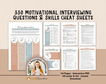 Motivational Interviewing Questions & Theory Cheat Sheets, Stages of Change, Therapy Office Forms, Solution Focused Approach, Addictions