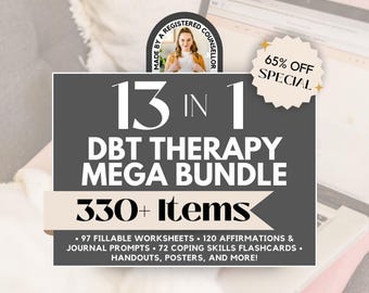 DBT Therapy Mega Bundle, Worksheets, Flashcards, Journal (Digital Download)