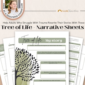 Thérapie narrative Arbre de vie pour les traumatismes, feuilles de travail sur la thérapie du SSPT, thérapie par la traumatologie pour le soulagement de l'anxiété, outil de psychologie, feuilles de travail sur l'estime de soi