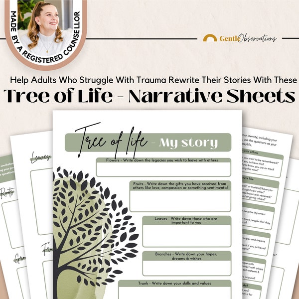 Narrative Therapy Tree of Life for Trauma PTSD Therapy Worksheets, Trauma Therapy Anxiety Relief, Psychology Tool, Self-Esteem Worksheets