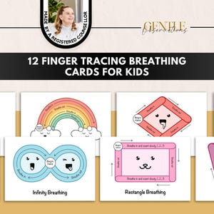 Karty do nauki umiejętności oddychania z uważnością i śledzeniem palców dla dzieci, kąciki uspokajające, doradcy szkolni, uczy nastawienia na rozwój, pomoc w walce z lękiem