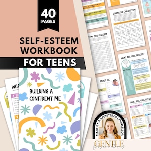 Cuaderno de ejercicios de autoestima y salud mental para adolescentes, hojas de trabajo para orientación escolar y terapia de grupo, libro de ejercicios sobre creencias fundamentales y límites, amor propio.