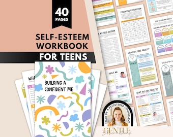 Cuaderno de ejercicios de autoestima y salud mental para adolescentes, hojas de trabajo para orientación escolar y terapia de grupo, libro de ejercicios sobre creencias fundamentales y límites, amor propio.