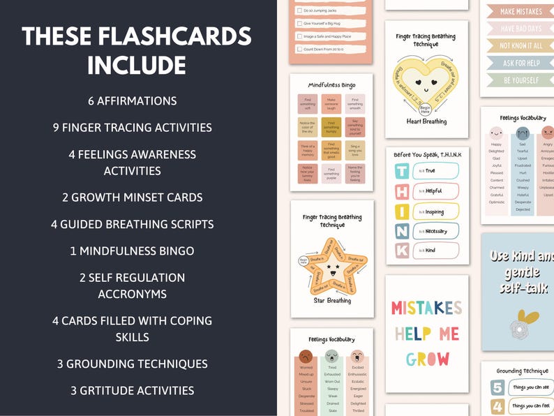 Anxiety, Depression, PTSD/Trauma and Kids Coping Skills Cards Bundle, DBT Skills, CBT Techniques, Breathing Scripts, Cognitive Distortions image 9
