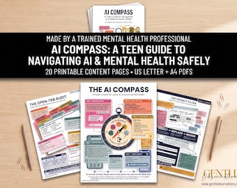 AI Compass: A Teen Guide to Navigating AI and Mental Health Safely, 20 Page Workbook, Counselor Psychoeducation Printable