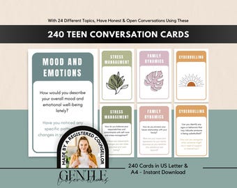 240 Teen Conversation Cards for Counseling Teens, Family Therapy, Teen Question Cards Therapy Tools, Group Therapy Teen Conversation Starter