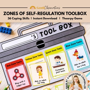 Zones of Self-Regulation Coping Skills ToolBox, School Counselors Calming Corner, Social Emotional Learning, Anxiety Relief Self-Esteem Tool