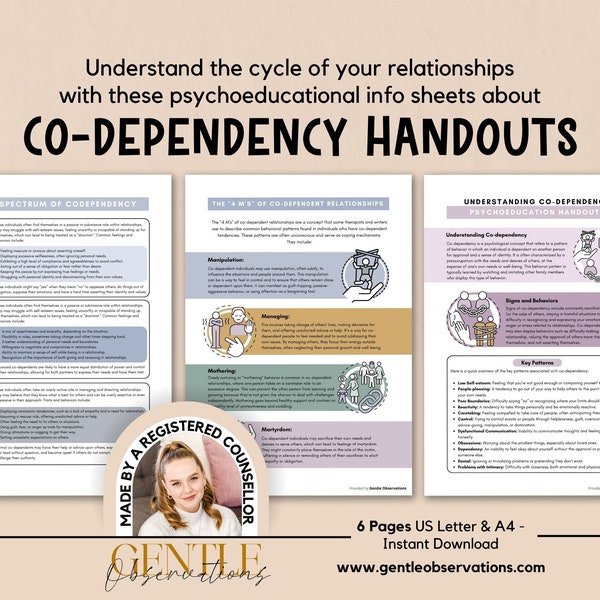 Co-Dependency Psychoeducation Handouts, Setting Healthy Boundaries for Relationship Addiction, Self-Awareness Sheets for Independence