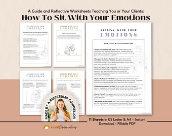 Sitting With Your Emotions - Self-Awareness & Emotional Regulation Tool for Adults, Managing Anxiety and Depression Worksheets, Mindfulness