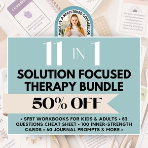 Solution Focused Therapy Bundle, Solution Focused Worksheets for Kids & Adults, Goals Setting Journal Prompts, Therapy Office Decor, SEL