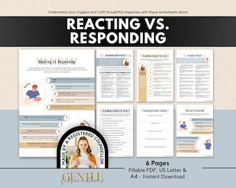 Reacting vs Responding Couples Therapy Communication and Emotional Regulation Skills Worksheets for Therapists and Relationship Counseling