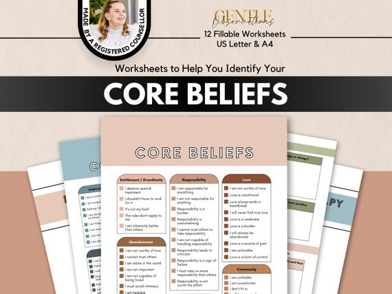Core Beliefs Sheets, Private Practice Sheets, Emotional Regulation Tool, CBT Worksheets, Group Therapy Games, Core Values Therapy Sheets