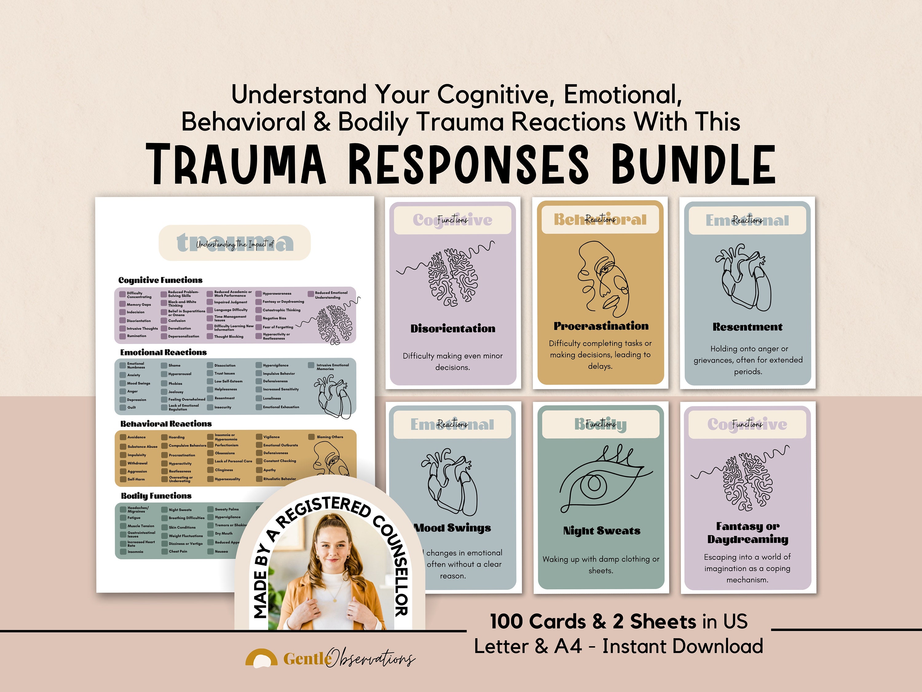Common Trauma Reactions Checklist and Card Deck, Cognitive Functioning, Emotional Regulation, Somatic Therapy, Crisis and Trauma Counseling