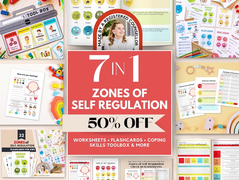Zones of Regulation Bundle, Bulletin Board, Calming Corner Kit, Coping Skills Bundle for School Counselor Decor, Emotional Regulation, SEL image 1