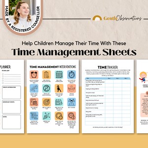 Kids Time Management Worksheets, ADHD Worksheets, ADHD Planner, Executive Functioning Skills, Social-Emotional Learning, School Counselor