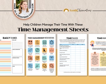 Kids Time Management Worksheets, ADHD Worksheets, ADHD Planner, Executive Functioning Skills, Social-Emotional Learning, School Counselor