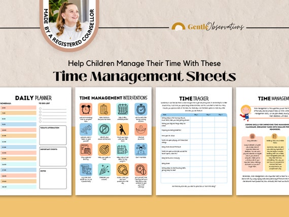 Kids Time Management Worksheets, ADHD Worksheets, ADHD Planner, Executive Functioning Skills, Social-Emotional Learning, School Counselor