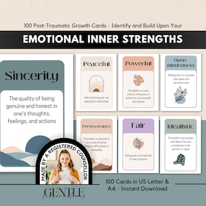 Emotionale Innere Stärke basierende Karteikarten für posttraumatisches Wachstum und Selbstwertgefühl-Tool, Aufbau von Resilienz Karten, Therapie Büro Dekor