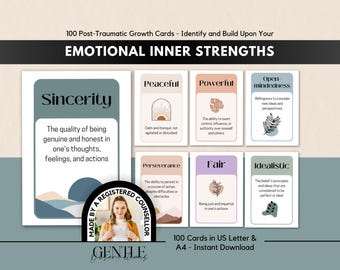 Emotional Inner-Strength Based Flashcards for Post Traumatic Growth and Self-Esteem Tool, Building Resilience Cards, Therapy Office Decor