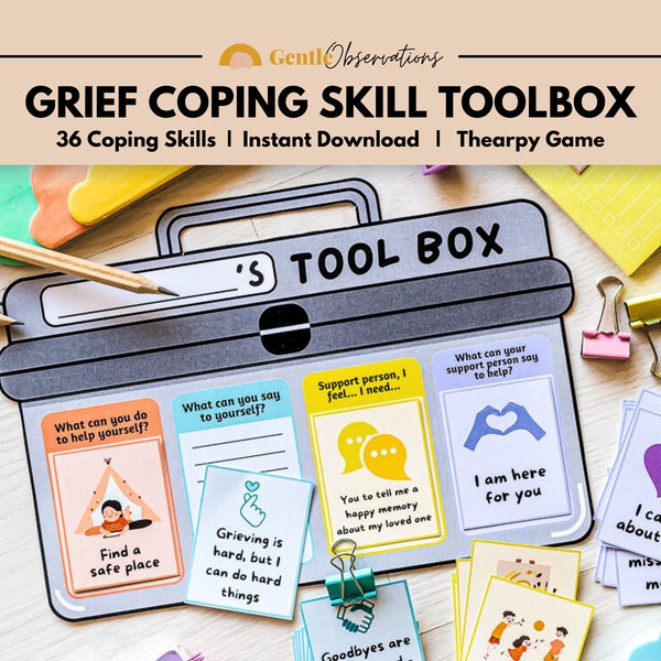 Grief and Loss Toolbox for Kids Grief Coping Skill Cards, Grief Prompts, Grief Affirmations, Grief Worksheets Social Emotional Learning Tool