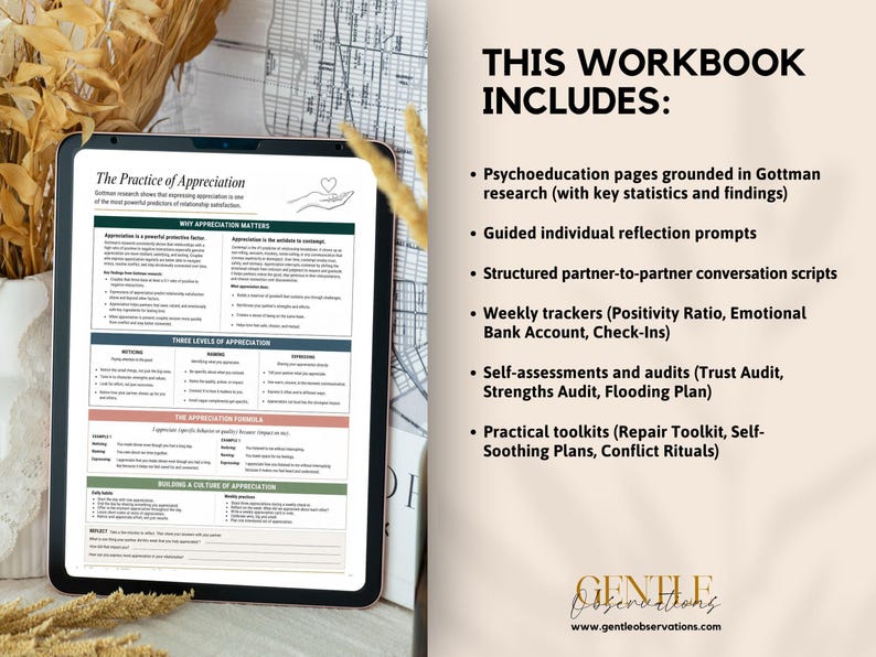 Gottman Method Couples Therapy Workbook, Relationship Counseling Printable, Marriage Communication and Conflict Resolution Tool image 9