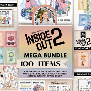 Inside Out 2 Emotional Regulation Bundle for School Counselors, SEL, Kids Coping Skills, Bulletin Boards, Growth Mindset, Therapy Worksheets