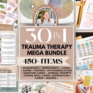 Trauma Therapy Bundle (65% OFF), PTSD Worksheets, BPD Coping Skills, Narrative Therapy, Safety Plan, Crisis Therapy, Cognitive Distortions