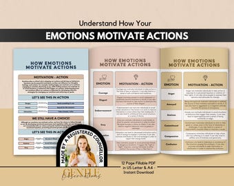 How Emotions Motivate Behavior Therapy Office Form for Psychologists and Therapists, CBT Worksheet, Emotional Regulation, Self Help Sheets