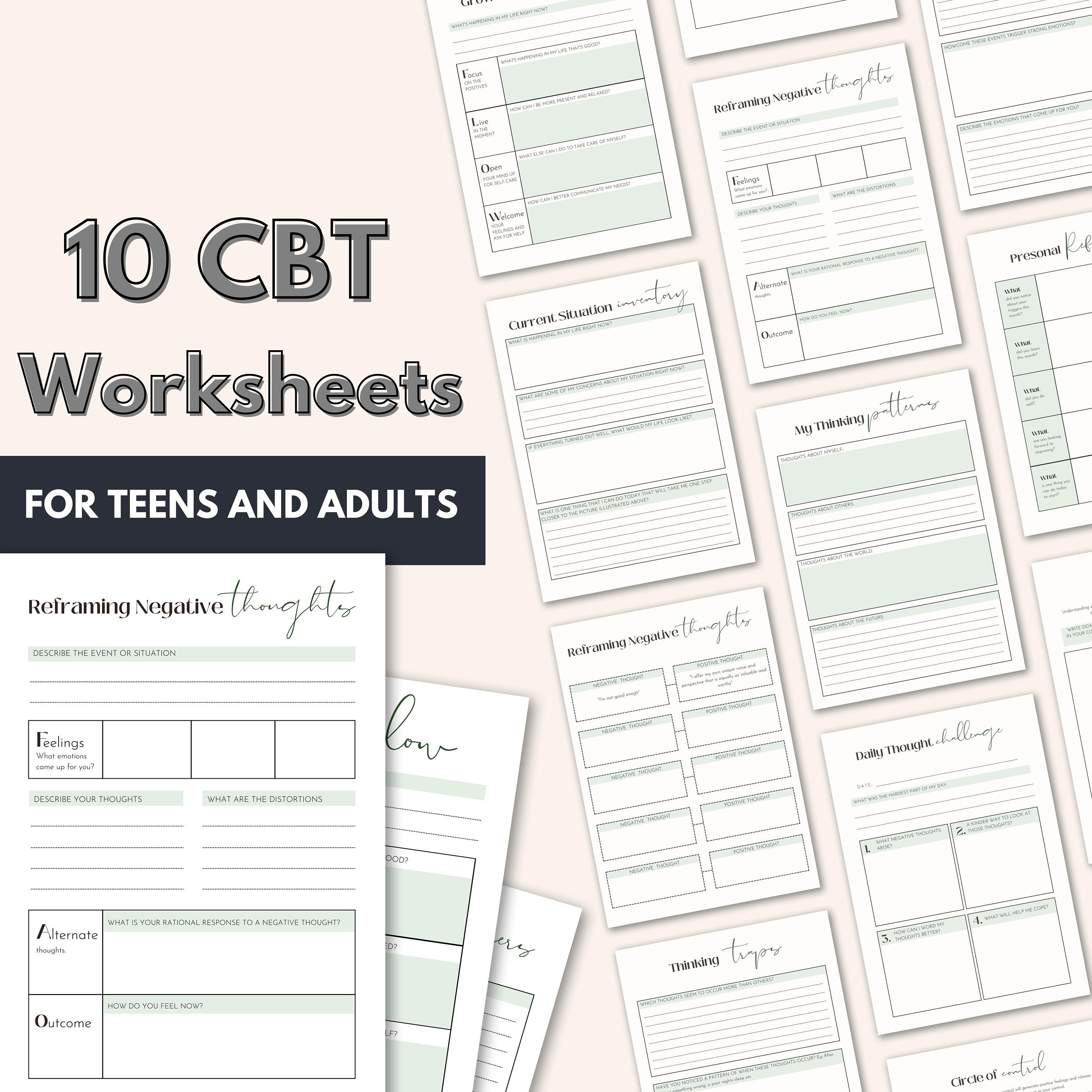 CBT Worksheets Therapy Worksheets Anxiety Coping Mental - Etsy