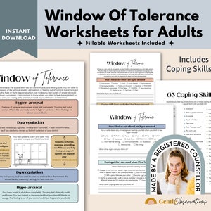 Window of Tolerance, Adult Worksheets, Trauma Therapy, Arousal States, Zones of Regulation, Coping Skills, Emotional Regulation, CBT, PTSD
