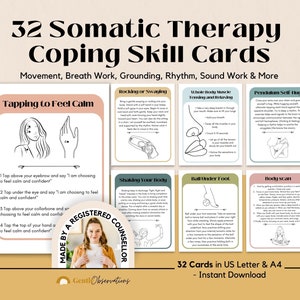 Somatic Therapy Coping Skill Exercises for Nervous System Regulation, Somatic Exercises, Polyvagal Therapy, CPTSD, PTSD Therapy Flashcards