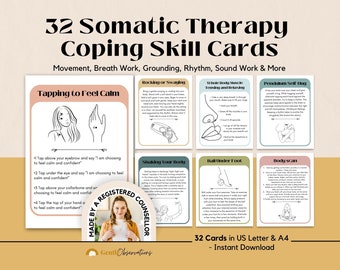 Somatic Therapy Coping Skill Exercises for Nervous System Regulation, Somatic Exercises, Polyvagal Therapy, CPTSD, PTSD Therapy Flashcards