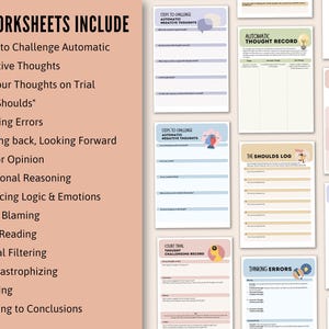 Cognitive Distortion Worksheets, Thinking Errors Flashcards, Unhelpful Thinking Patterns Workbook, CBT Worksheets, CBT Therapy, Anxiety Tool image 3