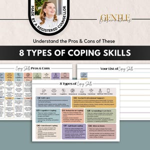 Toolkit voor 8 soorten copingvaardigheden voor emotionele regulatie, zelfzorg, PTSS, depressie en angstverlichting Werkbladen therapie copingvaardigheden