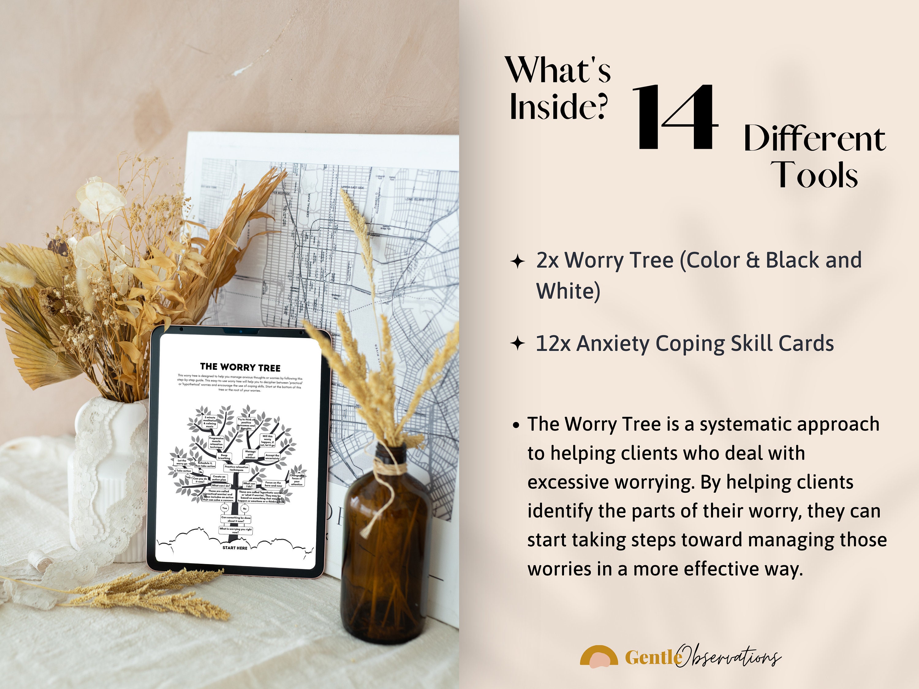 The Worry Tree Worksheets, GAD Anxiety Relief, Challenging Cognitive ...