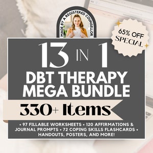 DGT-megabundel DGT-werkboek DGT-vaardigheden, therapiewerkbladen, groepstherapie, dbt-spiekbriefjes, venster van tolerantie, dbt-dagboek-promptkaarten