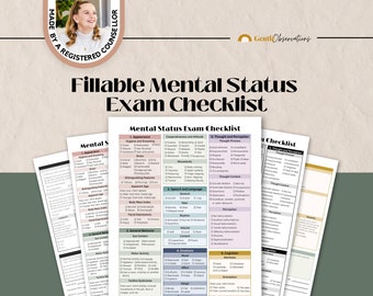 Mental Status Exam, MSE Cheat Sheet, Fillable Therapy Forms, Intake Sheet, Private Practice Docs, Psychologist, Therapist, Social Worker