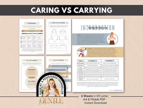 Caring Vs Carrying: Healthy Boundary Setting Worksheets, Compassion Fatigue & Burnout Prevention Activity, Circle of Influence And Control