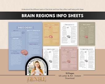 Regions of The Brain Neuroscience Psychoeducation Worksheets for Mental Health Professionals and Therapists, Neuropsychology Worksheets