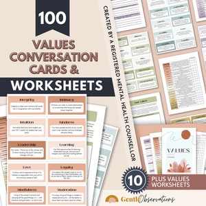 Core Values List, Values Exploration and Conversation Cards, Values Worksheets, Acceptance and Commitment Therapy, ACT Worksheets, Beliefs
