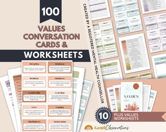 Core Values List, Values Exploration and Conversation Cards, Values Worksheets, Acceptance and Commitment Therapy, ACT Worksheets, Beliefs