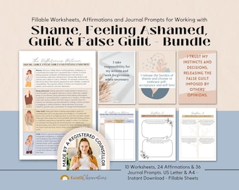 Guilt vs Shame Mini Bundle, Shame Worksheets, Shame & Guilt Journal Prompts, Managing Emotions, Emotional Regulation, Affirmations for Shame